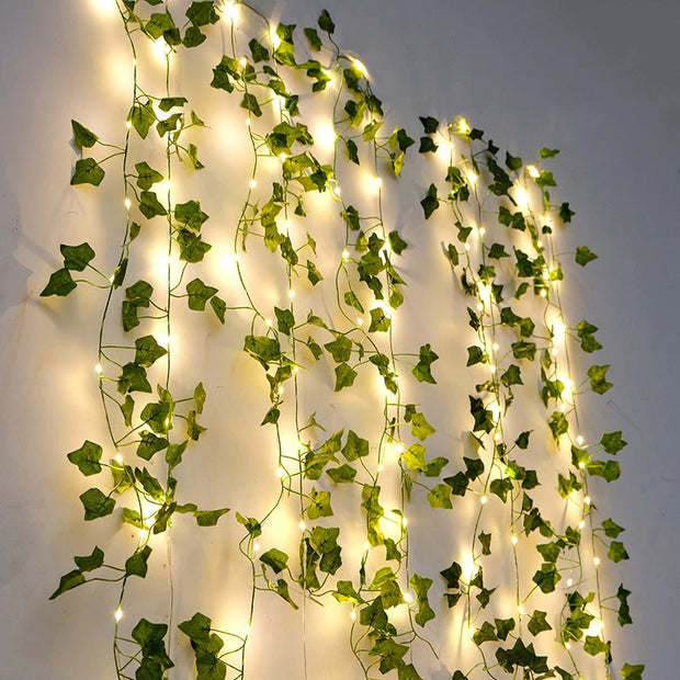 Silk Ivy Vine with LED String Lights: Home Wedding Decor.