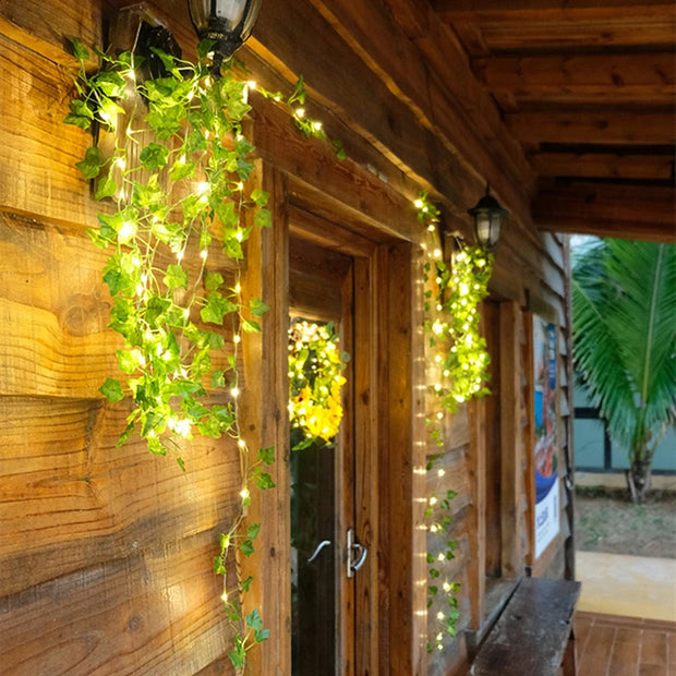 Silk Ivy Vine with LED String Lights: Home Wedding Decor.