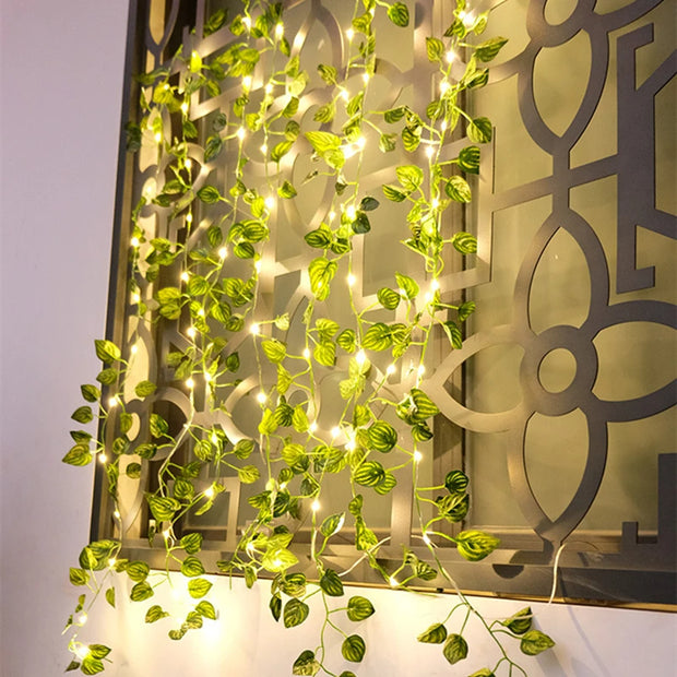 Silk Ivy Vine with LED String Lights: Home Wedding Decor.