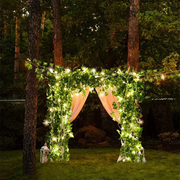 Silk Ivy Vine with LED String Lights: Home Wedding Decor.